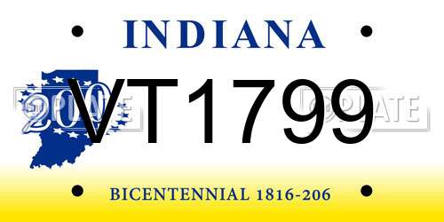 VT1799 Indiana License Plate