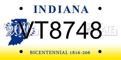 VT8748 Indiana License Plate