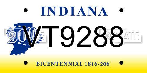 VT9288 Indiana License Plate