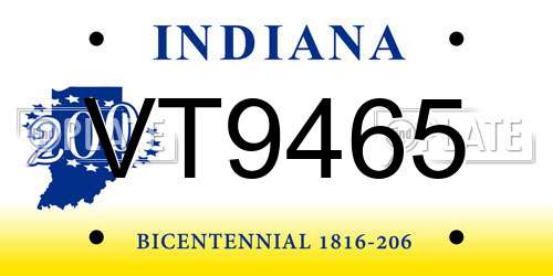 VT9465 Indiana License Plate