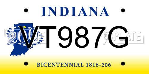 VT987G Indiana License Plate
