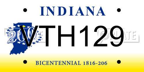 VTH129 Indiana License Plate