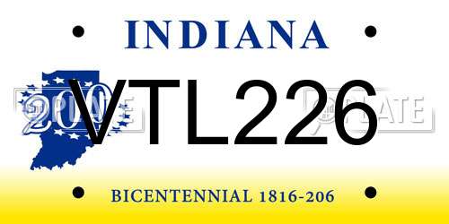 VTL226 Indiana License Plate