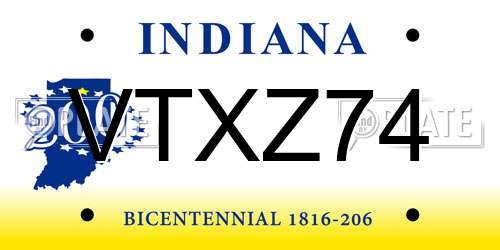 VTXZ74 Indiana License Plate