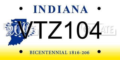 VTZ104 Indiana License Plate