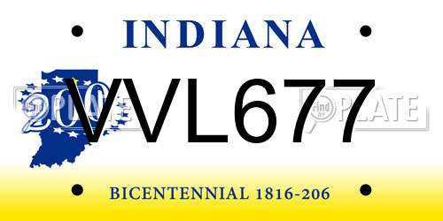 VVL677 Indiana License Plate