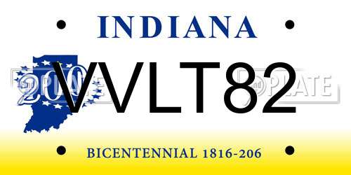 VVLT82 Indiana License Plate