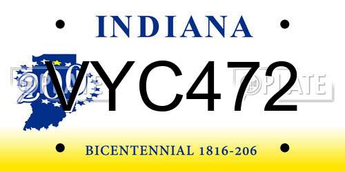 VYC472 Indiana License Plate