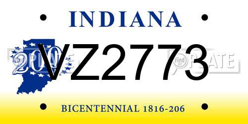 VZ2773 Indiana License Plate