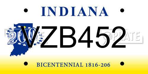 VZB452 Indiana License Plate