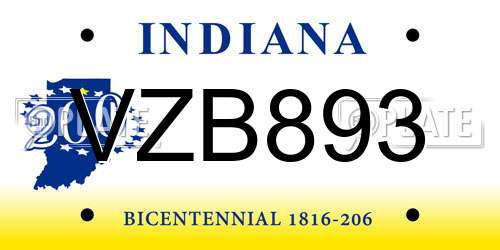 VZB893 Indiana License Plate