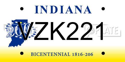 VZK221 Indiana License Plate