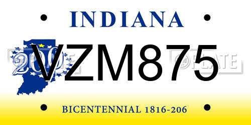 VZM875 Indiana License Plate