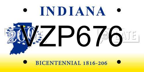 VZP676 Indiana License Plate