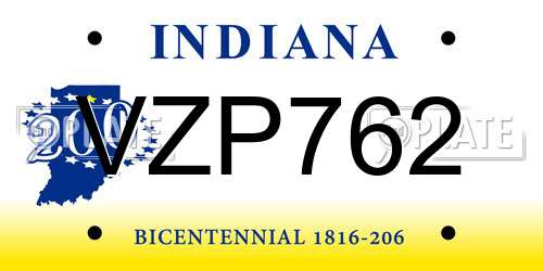 VZP762 Indiana License Plate