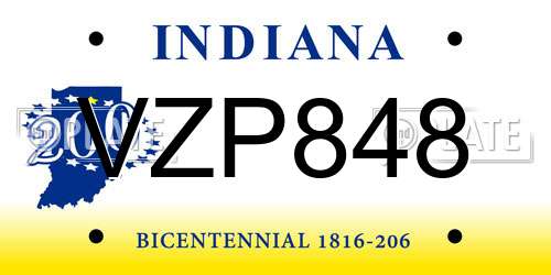 VZP848 Indiana License Plate