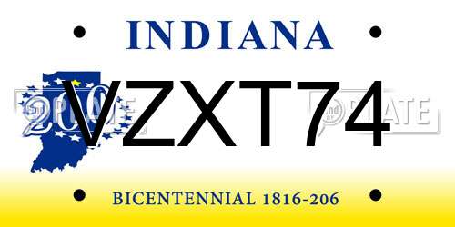 VZXT74 Indiana License Plate