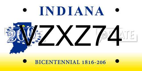 VZXZ74 Indiana License Plate
