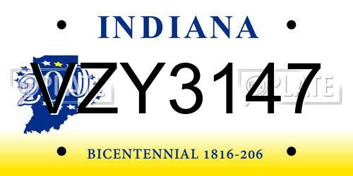 VZY3147 Indiana License Plate