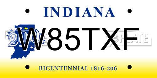 W85TXF Indiana License Plate