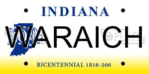 WARAICH Indiana License Plate
