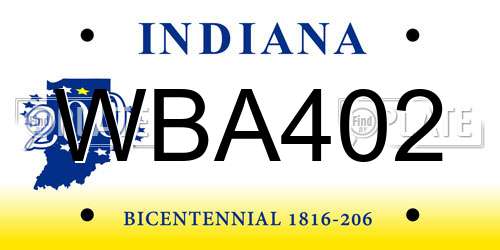 WBA402 Indiana License Plate