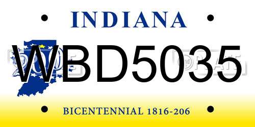 WBD5035 Indiana License Plate