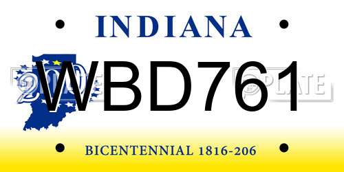 WBD761 Indiana License Plate