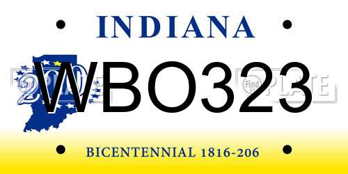 WBO323 Indiana License Plate
