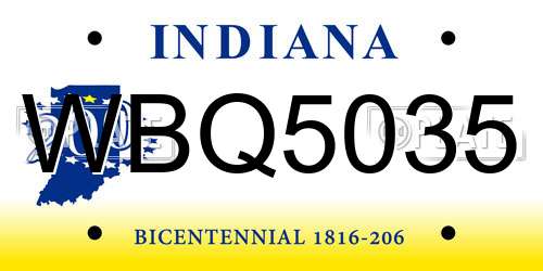 WBQ5035 Indiana License Plate