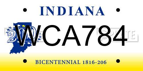 WCA784 Indiana License Plate