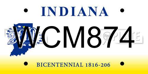 WCM874 Indiana License Plate