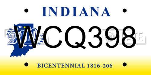 WCQ398 Indiana License Plate
