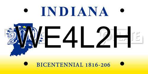 WE4L2H Indiana License Plate