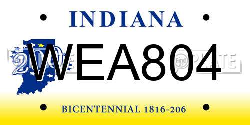 WEA804 Indiana License Plate