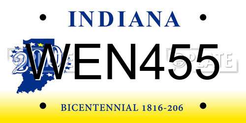 WEN455 Indiana License Plate