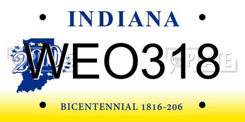 WEO318 Indiana License Plate