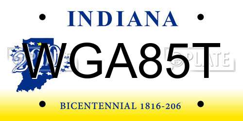 WGA85T Indiana License Plate