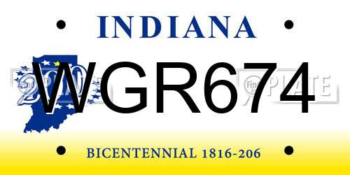 WGR674 Indiana License Plate