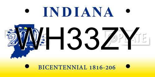 WH33ZY Indiana License Plate