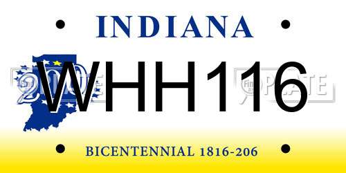 WHH116 Indiana License Plate