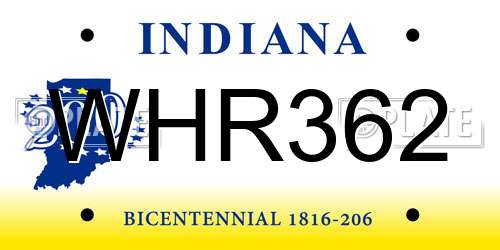 WHR362 Indiana License Plate