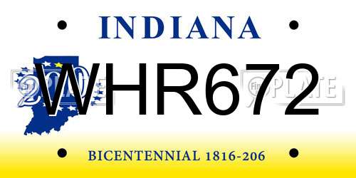 WHR672 Indiana License Plate
