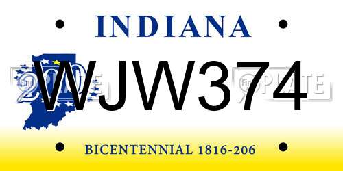 WJW374 Indiana License Plate