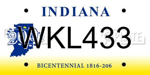 WKL433 Indiana License Plate