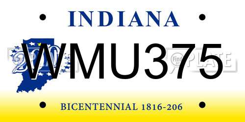 WMU375 Indiana License Plate