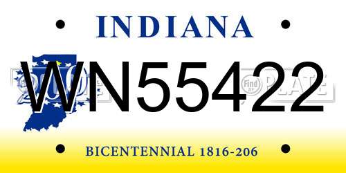 WN55422 Indiana License Plate