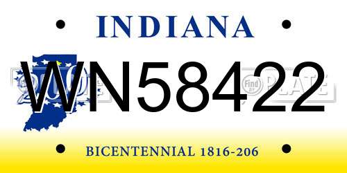 WN58422 Indiana License Plate