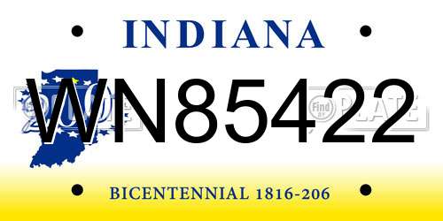 WN85422 Indiana License Plate