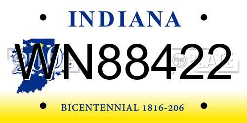 WN88422 Indiana License Plate